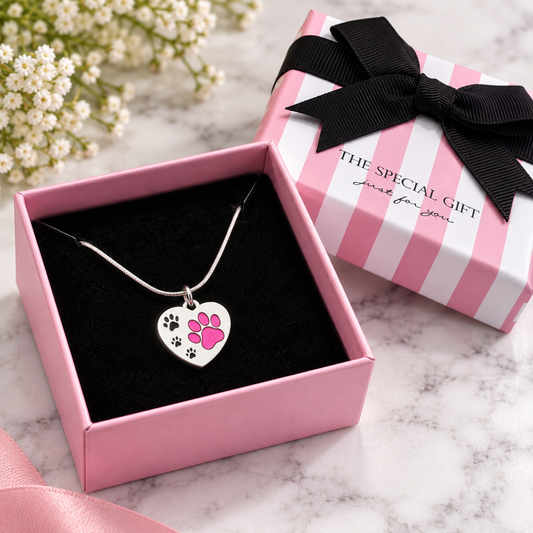 Stainless Steel Paw Print Heart Necklace